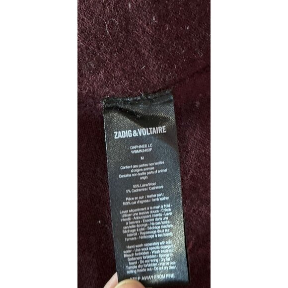 Zadig & Voltaire Wool Cashmere Cardigan Open Front High Low Burgundy Suede Detai - Picture 7 of 7